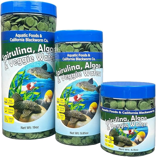 12mm - 1/2" Small Sinking Wafers of Spirulina, Algae & Veggies for Plecos, Catfish, Shrimp, Snails, Crayfish, 12-Type Pellet Mix & 4-Type Wafer Mix Included 9.85oz Canister