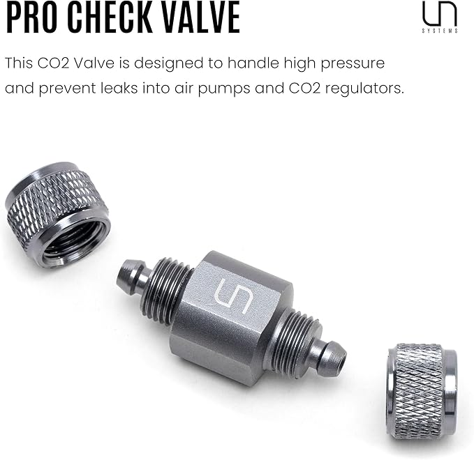 Ultum Nature Systems Pro CO2 Check Valve - Aluminum One Way Valve for Freshwater Aquarium CO2 Systems, Prevents Backflow into Regulators, Fits 6mm 3/16” Tubing, Matte Finish - 1 Pack