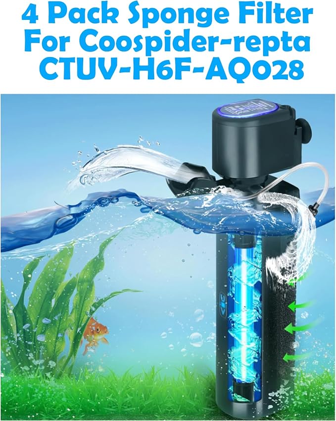 TARARIUM CTUV-H6F Aquarium Filter Sponge Replacement Filters 4 Pack CTUV-H6F-800A, Coospider-repta CTUV-H6F-AQ028