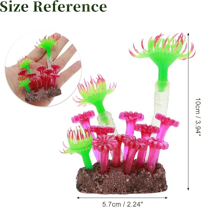 Aquarium Coral, Luminous Fish Tank Ornaments, Silicone Aquarium Plants, Fish Tank Coral, Fake Coral for Fish Landscape Decoration Aquarium Ornaments, Green Purple