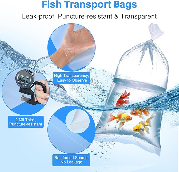Aquarium Fish Bags, Clear Transportation Bag, Waterproof & Leak-proof Poly Shipping Bags for Storing and Transporting Live Fish (6" x 12" 100pcs)