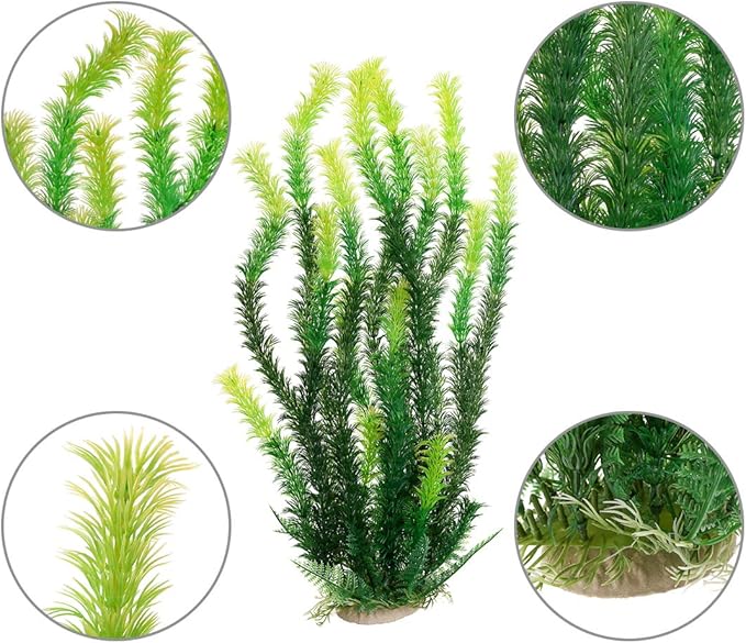 17" Plastic Water Plant for Aquarium Fish Tank Ornament, Rhodo Green