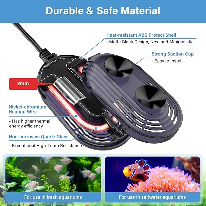 hygger Small Aquarium Heater, 25W Submersible Betta Fish Tank Heater with Adjustable Temperature External Controller, Turtle Heater with LED Display for up to 5 Gallon Tanks