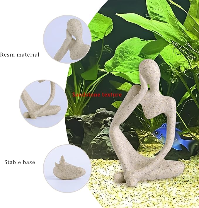 Fish Aquarium Decor Ornaments Sandstone Thinker Statue Minimalist Fish Tank Decorations Small Accessories Resin Abstract Home Decor Fish Toy for Betta Cichlid Goldfish Shrimps Hermit Crabs Turtle