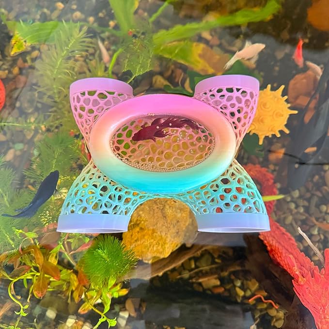 Aquarium Floating Betta Fish Log, Hide Tunnel and Hammock Toy, Small Fish Or Shrimp Hide Resting Cave, Floating Feeder, Feeding Ring, Tank Accessories Decoration (Gradient Color)