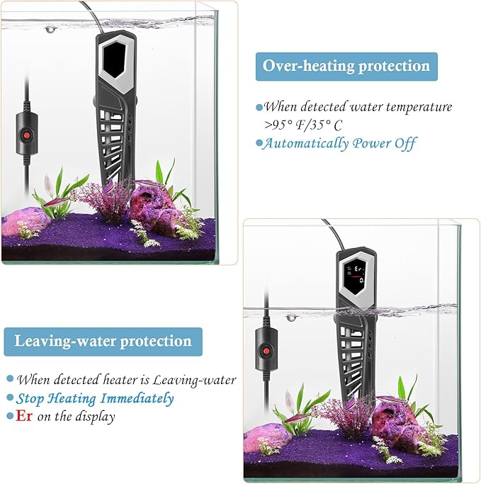 HITOP 800W Titanium Aquarium Heater: Digital Fish Tank Heater with External Controller, Submersible Aquarium Heater with Over-Temperature Protection for Saltwater and Freshwater 100-250Gallon