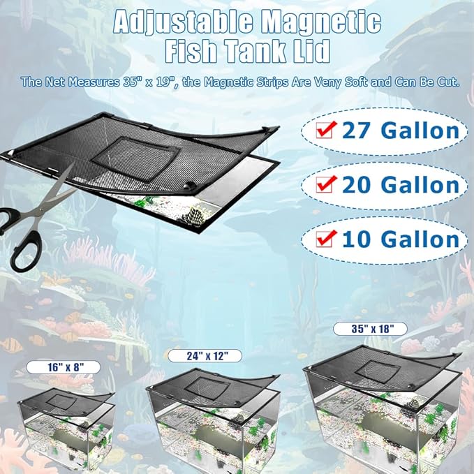 Magnetic Fish Tank Lid with Feeding Window, SEILETOO High Transparency Fish Tank Cover, Aquarium Lid Can be Cut to Any Size, Fish Anti Jumping Net