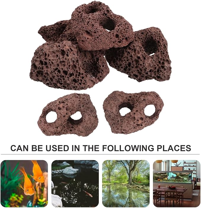 IMIKEYA 6Pcs Lava Rock Aquarium Decor: Natural Volcanic Stones for Fish Tank Landscape Porous Aquarium Rocks for Aquascaping, Terrarium Landscaping