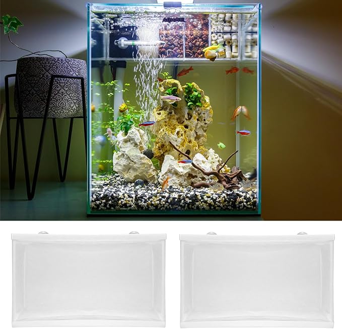 QWORK Fish Tank Breeder Net Mesh with Plastic Frame, 10.3 x 5.9 x 5.9 Inches, Soft Polyester Net, Suction Cups for Installation, 2 Pcs