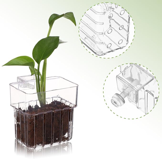 Kisangel 4Pcs Transparent Aquarium Plant Cups with Hooks 3.14X3.14X2.24In Fish Tank Plant Holders for Easy Installation and Healthy Root Growth in Aquatic Care