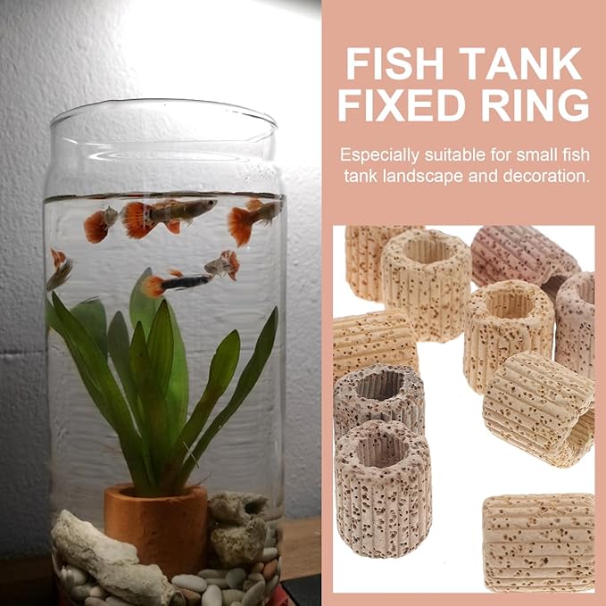 VANZACK 20Pcs Ceramic Water Plant Fixed Rings - Aquarium Anchor for Fish Tank Decor, Aquatic Plant Holder, Easy Installation