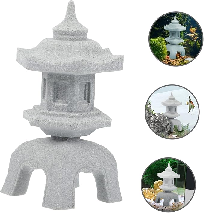 Stone Lamp Shape Aquarium Ornament 3.62X1.96X1.85In Fish Tank Decoration Micro Landscape Decor for Bonsai Garden and Aquatic Pets