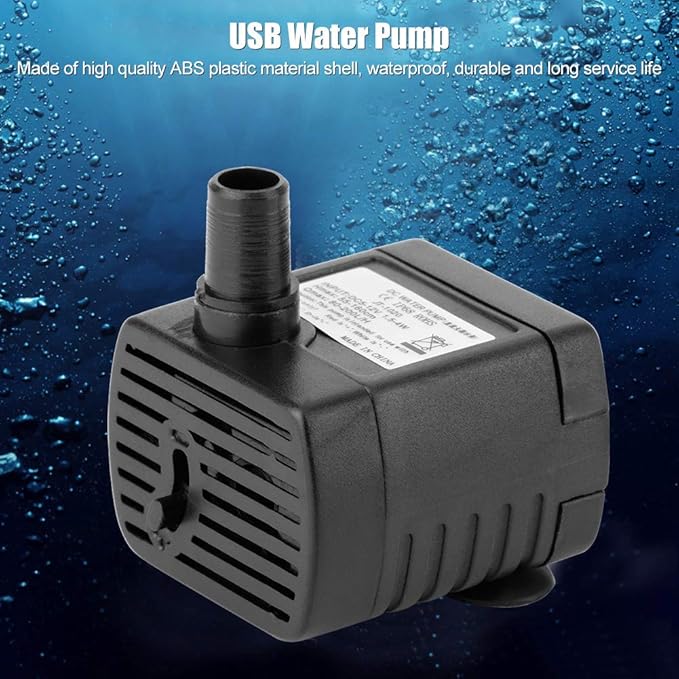Water Pump Cable, 5V USB Durable Indoor Miniature Fountain Water Pump, 150L/H ABS Black Mini Submersible Water Pump Accessory for Hydroponics Pond Fish Tanks Aquarium Pet Fountain, Water Pump Bru