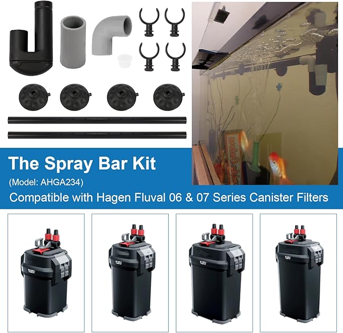 Aquarium Spray Bar Kit AHGA234 - Compatible with Hagen Fluval 06 & 07 Series Canister Filters, Optimize Water Flow, Aquarium Water Inlet Outlet Tube Kit for Freshwater/Saltwater Aquariums