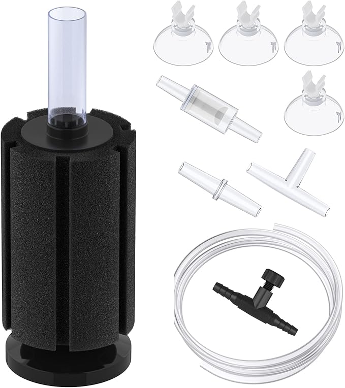 Pawfly Aquarium Bio Sponge Filter Small Fish Foam Filter with Airline Tubing Suction Cups Check Valve Connectors and Control Valve for Fish Tanks up to 20 Gallons