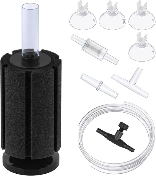 Pawfly Aquarium Bio Sponge Filter Small Fish Foam Filter with Airline Tubing Suction Cups Check Valve Connectors and Control Valve for Fish Tanks up to 20 Gallons