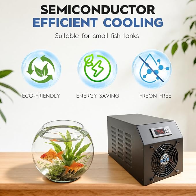 Small Aquarium Chiller 15gal/60L, Quiet Water Chiller for Household Fish Tanks Coral Reef Axolotl Hydroponics, Fish Tank Chiller 110V with Water Pump