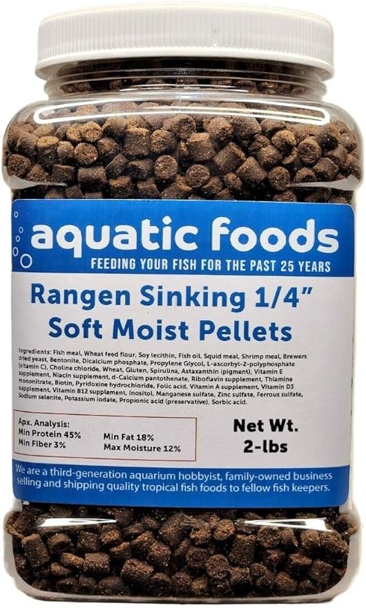 1/4" Soft Moist Sinking Salmon Pellets for Adult Axolotls, Shrimp, Snails, Crabs, Small Amphibians, Bottom Tropical Fish ...2-lb Med Jar
