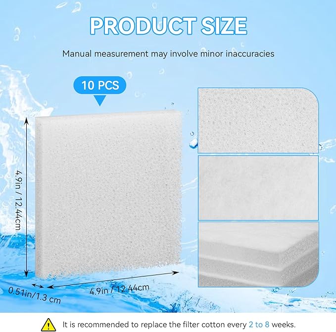 Magluv C3 Poly Foam Pad Fit for Fluval C3 Power Filter White Filter Foam Aquarium Filter Pad Media Replacement, 10-Pack (C3)