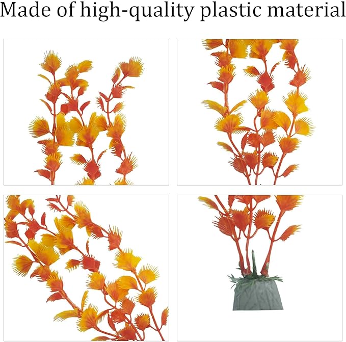 6PCS 10 Inches Tall Orange Seaweed Grass Artificial Aquarium Plants, Plastic Fish Tank Decorations for Freshwater and Saltwater Tanks