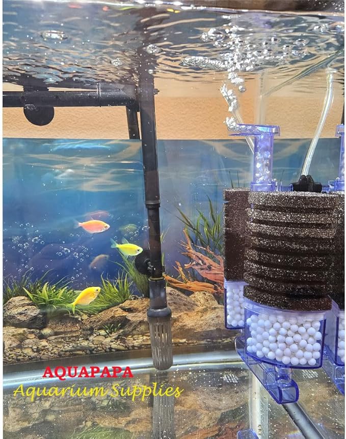 Multi Layer Filter Media Biochemical Dual Sponges Filters with Extendable Telescopic Air Flow Outlet Air Pump Driven for Betta Fry Aquarium Fish Tank Up to 50 Gallon (1-Pack, Black Sponge)