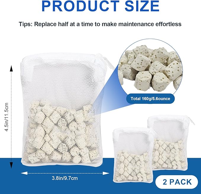 2.8oz BioMax Biological Material Remover Inserts Compatible with Fluval AquaClear AC50 Power Filter, Filter Media Kit for 50 Gallon Fresh & Saltwater Tank, Provides Stage 3 Biological Filtration-2Pack