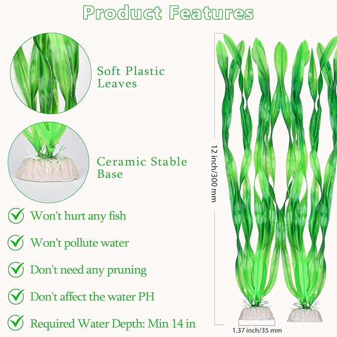 Artificial Green Plants for Aquarium,Plastic Seaweed Water Plants (Green)