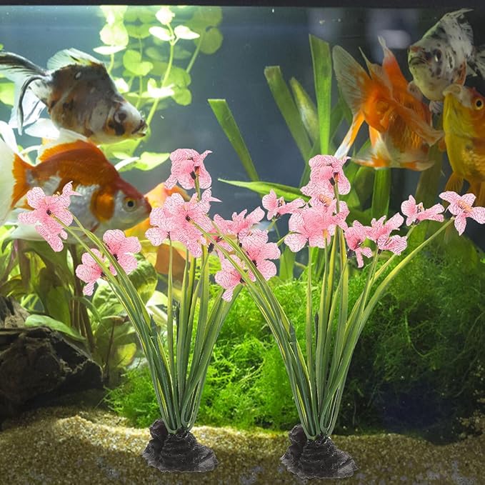 UKCOCO 2Pcs Artificial Aquarium Plants : Realistic Plastic Fish Tank Decorations, Pink Water Grass for Aquariums, 2.16x1.77x8.25in
