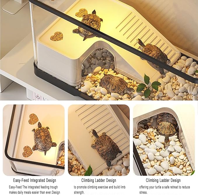 Upgraded 3 GAL Turtle Tank Kit(Tank+3.5W Filter+Basking Platform),Fish Tank Starter Kit, Aquarium for Crabs,Fishes,Amphibians,Reptiles(12 * 7.7 * 7.2 Inch)
