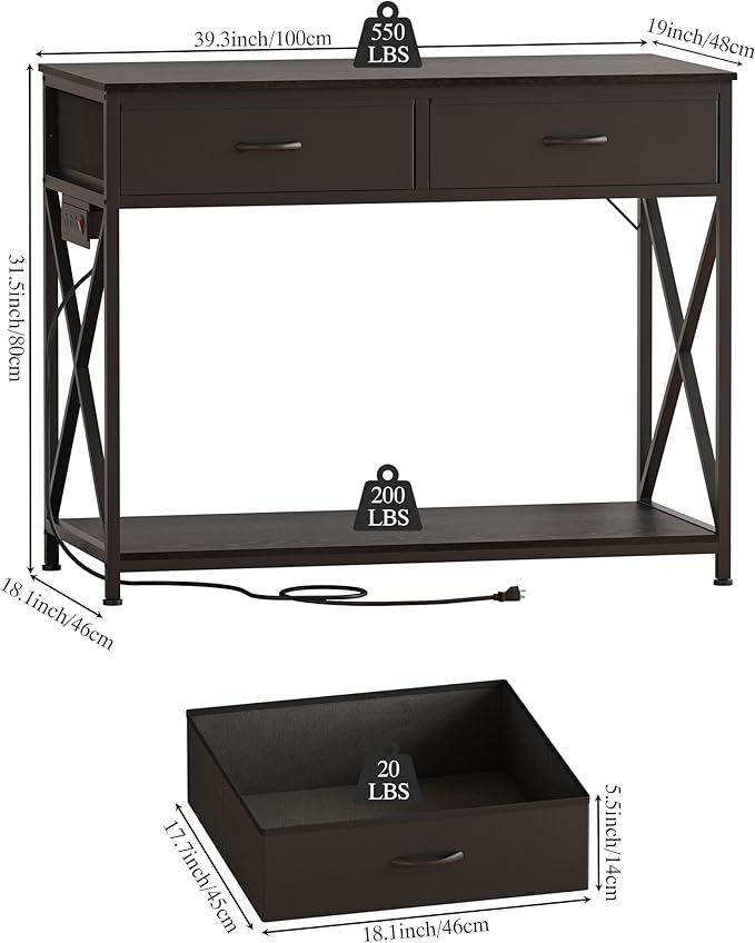 40-50 Gallon Fish Tank Stand，Aquarium Holder with Power Outlet and 2 Drawers，Heavy Duty Breeder Turtle Terrarium Stand Suitable for Turtle Tank, Reptile Terrarium, for Home Office (Black)