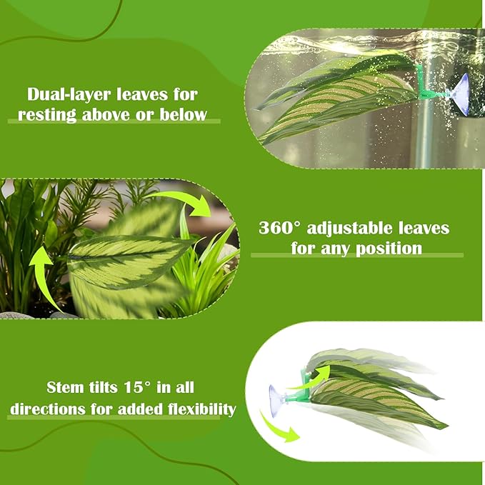 Ouligay 5 Pack Betta Fish Hammock Soft Betta Leaf Hammock for Aquarium Acrylic Plastic Plants Practical Resting Spot Beta Fish Tank Decoration for Sleeping Resting Hiding Playing, with Suction Cup