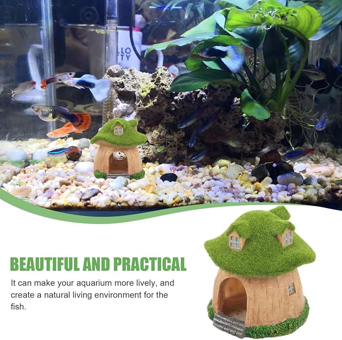 POPETPOP Aquarium Mushroom Fish Hideout - Resin Fish Tank Caves, Hamster Mushroom House, Fish and Shrimp Shelter Landscape Cave for Christmas Fish Tank Decorations