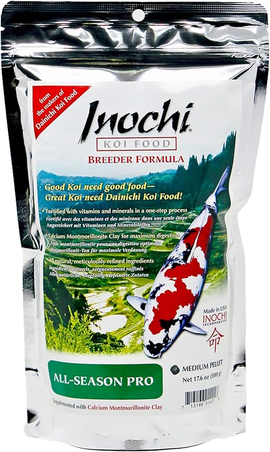 Koi Pond Fish Food, Inochi All-Season Pro 1.1 lbs, Medium (5.5 mm) Floating Pellets for Koi & Goldfish, Nutritional Winter & All-Season Food, Premium Balanced Diet, Calcium Clay for Maximum Digestion