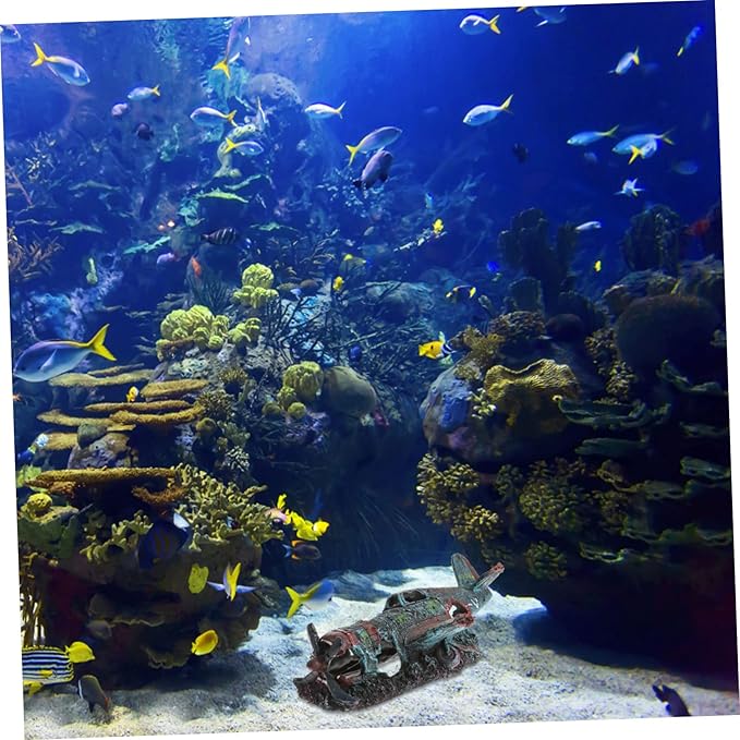 Balacoo Fish Tank Decorations, Resin Airplane Ruins for Aquarium Decoration, Vintage Fighter Plane Wreck for Fish Shrimp Shelter Cave Hideout, Fish Tank Landscape Decoration