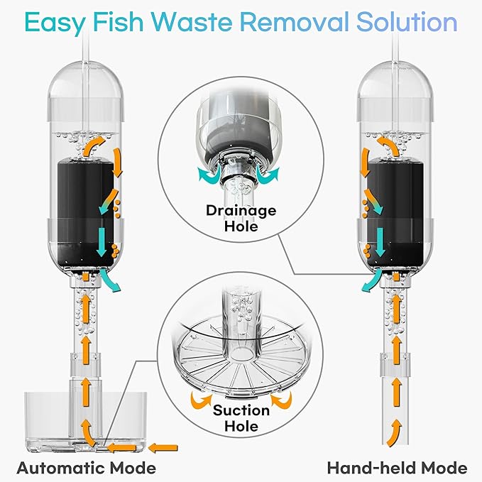 Aquarium Cleaner 2-in-1 – Small V2 (7–10.6 in Water Depth) | Air Pump Powered | Removes Debris on Top of the Substrate | Reduces Floating Fine Particles