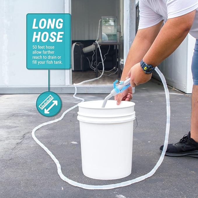 TERA PUMP TRAQUA-XXL Powerful Electric Pump for Extra Large Fish Tank Aquarium - 50 feet Hose/pump to 2nd floor, Flow Rate Control nozzle, Safety Double On Off Button with 3ft wire/Water Filter