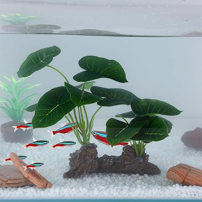 Betta Fish Tank Accessories Artificial Aquarium Ornaments Reptiles Silk Leaf Plants Decoration Driftwood Cave Deco
