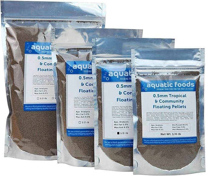 0.5mm - 1/64" Tropical & Community Fish Floating Micro Pellets for Tetras, Guppies, Angel Fish, Small Cichlids, All Tropical Fish. - WL…1/2-lb Foil Bag