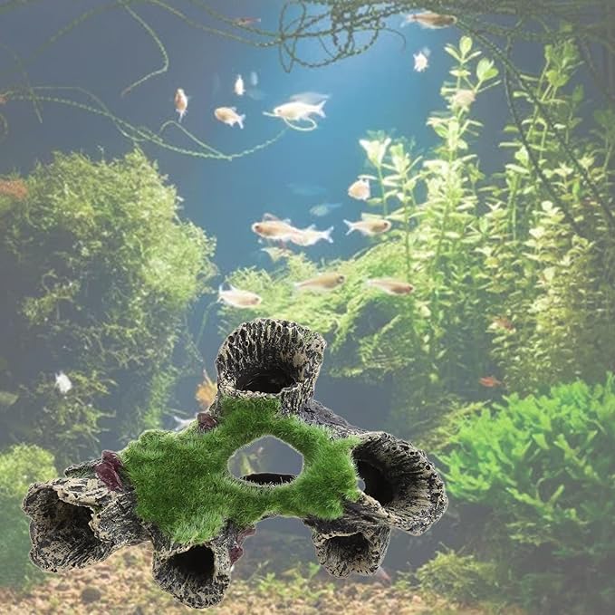 for Tank Ornament Aquarium Decoration Resin Tree House Green Moss Betta Accessories Fish 6.4x4.3 Inches Heater Light Thermometers Gravel Sand Decorations Filter Filter Light