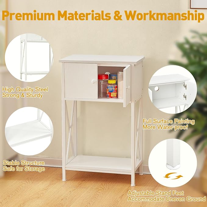 LAQUAL 10 Gallon Fish Tank Stand with Cabinet, Double Aquarium Stand for 10 & 5 Gallon Fish Tank, Heavy Metal Stand with Stable Structure, Adjustable Table Feet & Anti-tilt Device - White