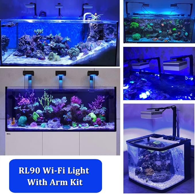 PopBloom RL90 Reef Marine Led Aquarium Lighting Full Spectrum Reef Aquarium LED Lighitng for Coral Saltwater Fish Tank(RL90 with Hang Kit)