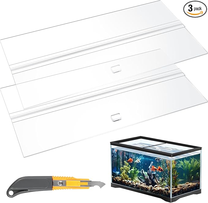 Juexica Aquarium Lids Acrylic Canopy 2 Pieces Set 22.95 x 11.5 x 0.28 Inch for 33/40/55 Gallon with Center Brace Aquariums Cover Fish Tank Lid with a Hook Knife, Clear