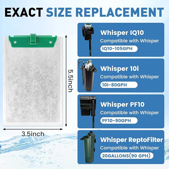 24 Pack Medium Filter Cartridges Compatible with Tetra Whisper Bio-Bag Filters，Large Aquarium Filter Cartridge for Whisper 10i/IQ10/PF10 and Repto Filter 90 GPH