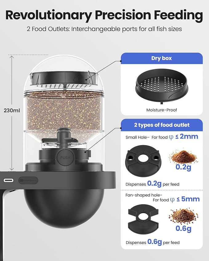 WiFi Automatic Fish Feeder for with 2.5K Camera, 2.4/5G Programmable Visual Aquarium Feeder, Smart App Control & Monitor, 230ML Fish Food Dispenser for Vacation, Saltwater, Freshwater Tanks