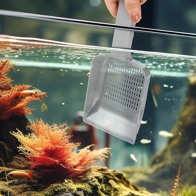 DOITOOL Aquarium Gravel Cleaning Shovel with Long Handle, Plastic Sand Scooper for Fish Tank Waste Removal, Portable Aquarium Soil Scoop for Reef and Tank Maintenance