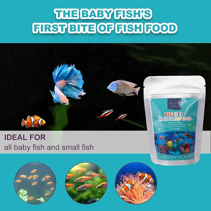 Dylan's cabin Brine Shrimp Eggs Fish Food - 90% Hatch Rate for Aquatic Foods Baby Aquarium Fish Freshwater Saltwater Marine Tank Hatchery Fry 20G