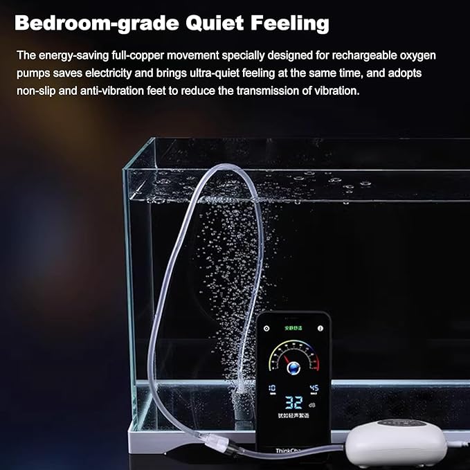 Yosoo Aquarium Air Pump USB Rechargeable Oxygen Pump Fish Bubbler High Capacity 4800mAh Lithium Battery Quiet Operation Durable Portable Automatic Start up Ideal for Indoor (4800mAh)