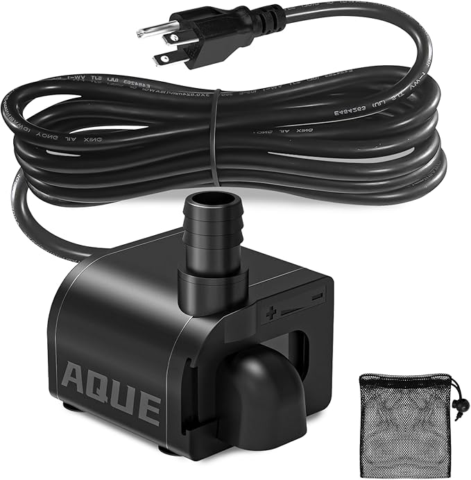 Submersible fountain pump, an ultra-quiet water pump with a filter screen. 85GPH,120V 60HZ, features a detachable design, and is suitable for fish tanks, aquariums, hydroponic systems, and fountains.