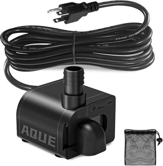 Submersible fountain pump, an ultra-quiet water pump with a filter screen. 85GPH,120V 60HZ, features a detachable design, and is suitable for fish tanks, aquariums, hydroponic systems, and fountains.