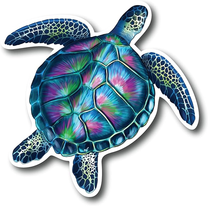 Sea Turtle 5 Inch Waterproof Decal Sticker Coral Reef Crab Fish Seaweed Jellyfish Marine Life Mermaid Ocean Sea Seahorse Whale Starfish Shark Ocean Beach Sand CS1416-2PK